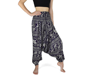 Kalhoty aladin RONNY, květy, sloni, fialové