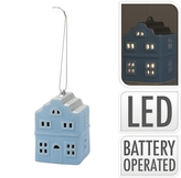 Porcelánový domek světle modrý s LED osvětlením 7,9x5,5x5,5 cm