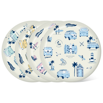 Sada 4 znovupoužitelných piknikových talířů z recyklovaných plastových lahví RPET - VW Volkswagen T1 karavan, Nová dobrodružství