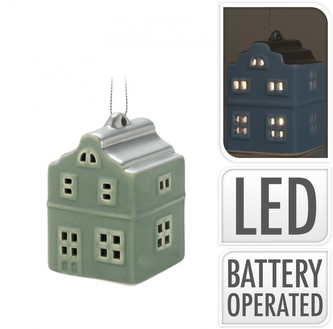 Porcelánový domek zelený s LED osvětlením 7,9x5,5x5,5 cm