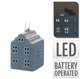 Porcelánový domek tmavě modrý s LED osvětlením 7,9x5,5x5,5 cm