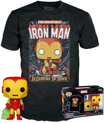 Funko POP! & Tee: Marvel- Holiday Iron Man (GITD) S