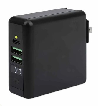 Manhattan cestovní nabíječka a powerbanka, 4-in-1, 8.000 mAh,  Interchangeable US/EU/UK Plugs, černá