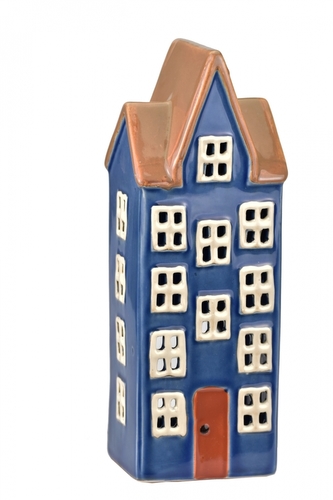 Keramický domek na čajovou svíčku, modrý 23x9x7 cm