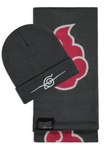 Zimní dárkový set čepice a šála Naruto|Shippuden: Akatsuki Symbol (univerzální)