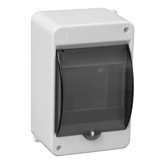 Rozvodnice na omítku, 4 moduly, plastová, bílá, průhledná dvířka, 92x140x85mm