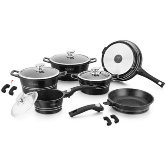 Sada nádobí Royalty, 14 ks, barva černá