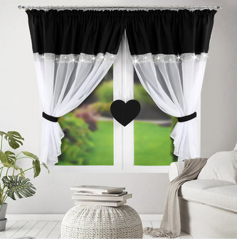 Dekorační krátká záclona s řasící páskou KALINA černá 400x145 cm MyBestHome