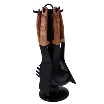 Kuchyňské náčiní sada Royalty, 7 dílná, barva černá a imitace dřeva