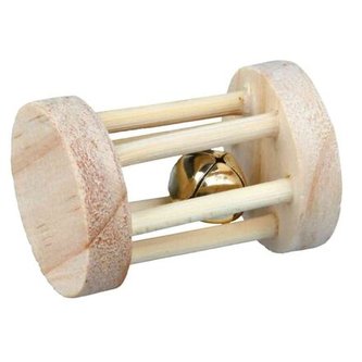 Dřevěný váleček s rolničkou pro křečky a myši  ø 3.5 × 5 cm