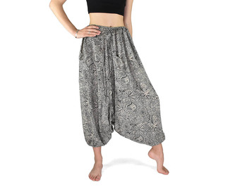 Harémové kalhoty aladin MAERA, světlé, květinky a ptáčci