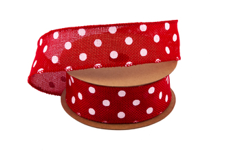 Jutová stuha s puntíkem 4cm x 6,4m 19 ČERVENÁ