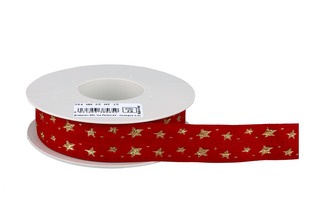 Stuha textilní tkaná hvězdy 384 2,5cm x 15m - 73 ČERVENÁ/ZLATÁ