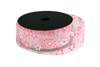 Stuha s potiskem květu 4cm růžová