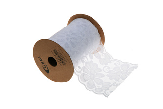 Krajková stuha syntetická 11cm x 9,1m AL110  - BÍLÁ