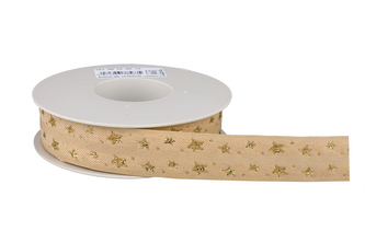 Stuha textilní tkaná hvězdy 384 2,5cm x 15m - 25 ZLATÁ/ZLATÁ