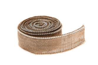 Stuha jutová s perlami 5cm x 3m JL023 -PŘÍRODNÍ