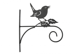 Kovový držák Chip černý s ptáčkem na závěsný květináč 31x27,5x1,5 cm