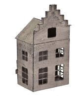 Kovový svícen domek šedý 25,5x13x9 cm