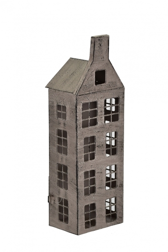 Kovový svícen domek šedý 40x13x9 cm