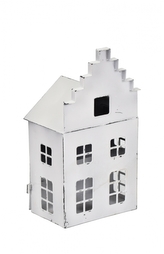 Kovový svícen domek bílý 25,5x13x9 cm