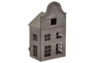 Kovový svícen domek šedý 26x13x9 cm
