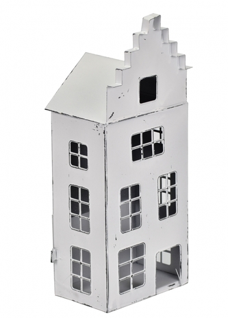 Kovový svícen domek bílý 33x13x9 cm