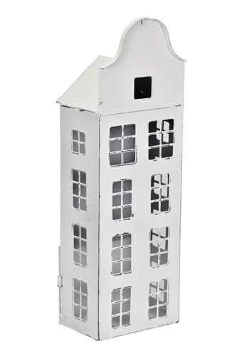Kovový svícen domek bílý 41x13x9 cm