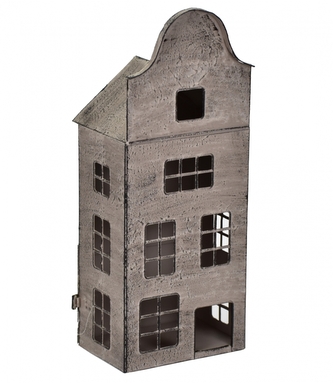 Kovový svícen domek šedý 33x13x9 cm