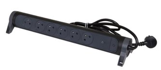 LEGRAND Revolution prodlužovací přívod s otočným tělem 6x2P+T, přepěťová ochrana, podsvícené VYP/ZAP, kabel 1,5m, černo-