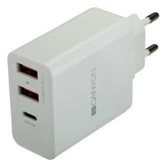 CANYON Nabíjčka do sítě H-08, Power delivery - 1x USB-C (Quick charge), 2xUSB A, bílá