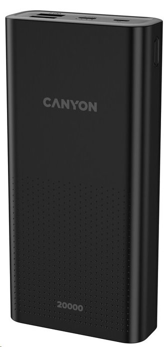 CANYON powerbanka PB-2001, 20000mAh Li-poly, Input 5V/2A microUSB + USB C, Output 5V/2.1A USB-A, černá CANYON powerbanka PB-2001, 20000mAh Li-poly, Input 5V/2A microUSB + USB C, Output 5V/2.1A USB-A, černá