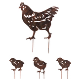 Slepice kovová, zápich do zahrady. Cena za sadu 4ks. Barva měď antik.