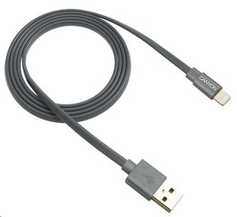 CANYON nabíjecí kabel Lightning MFI-2, plochý, Apple certifikát, délka 1m, tmavě šedá