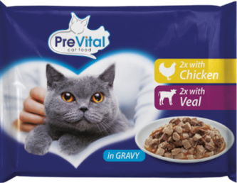 PreVital kapsičky pro kočky kuře a telecí, 4× 100 g