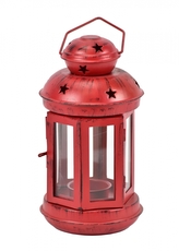 Kovová lucerna červená s patinou 20x11,5x11 cm