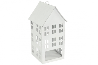 Kovový domeček na čajovou svíčku, bílý 23,5x11,5x12 cm