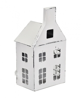 Kovový svícen domek bílý 26x13x9 cm