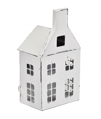 Kovový svícen domek bílý 26x13x9 cm