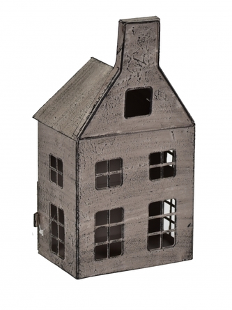 Kovový svícen domek šedý 26x13x9 cm