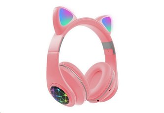 Oxe Bluetooth bezdrátová dětská sluchátka s ouškama, růžová