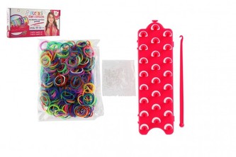 Udělej si svůj náramek - gumičky 600ks + náčiní + pletací stav na náramky v krabičce 27x13x4cm