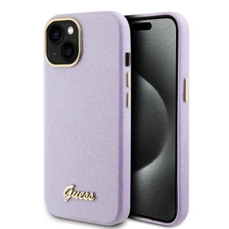 Guess PU Glitter Full Wrapped Zadní Kryt pro iPhone 15 Lilac