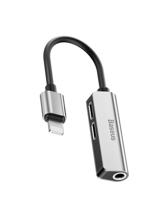 Baseus CALL52-S1 Lightning Rozbočovač 2x Lightning/3,5mm Jack Silver