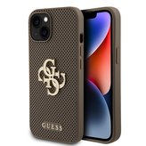 Guess PU Perforated 4G Glitter Metal Logo Zadní Kryt pro iPhone 15 Taupe