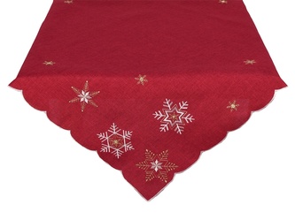 Ubrus Vánoční, Bílo zlaté vločky, červený pr. 35 cm