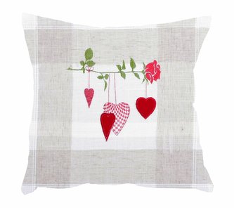 Návlek na polštář, Červené srdíčka režný