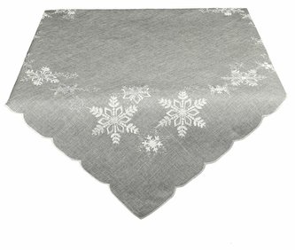 Ubrus Vánoční, Stříbrné vločky, šedý 35 x 160 cm