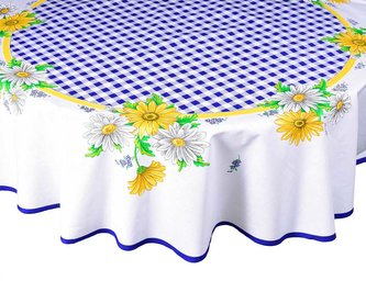 Forbyt, Ubrus celoroční, Gerbera, modrý, průměr 140 cm.