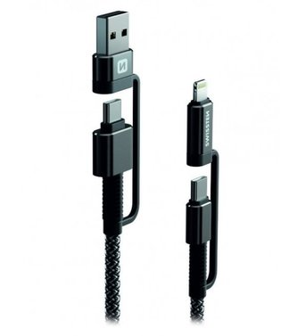 Swissten Datový kabel KEVLAR 4in1 3A 1,5 M ANTRACIT